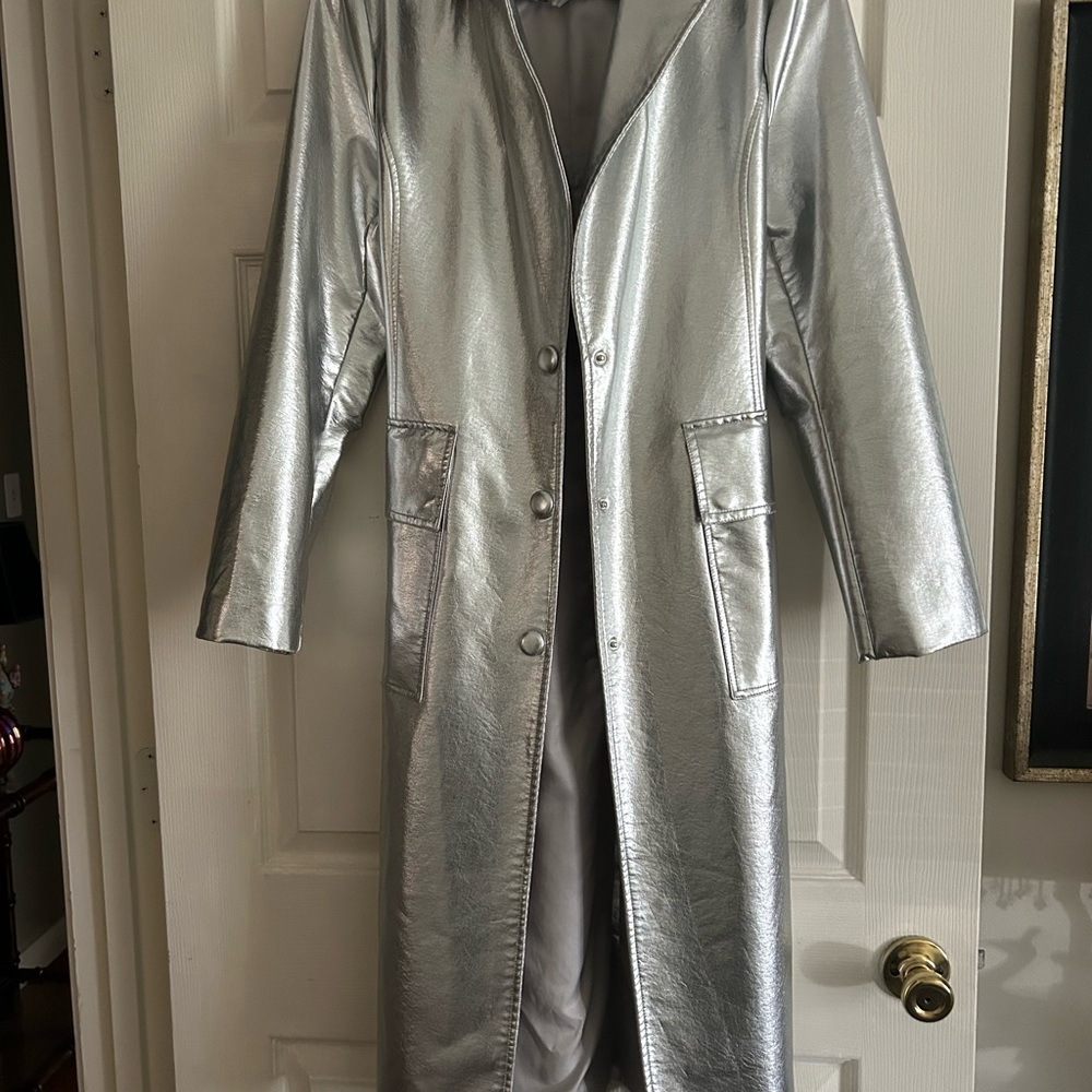 Avec Les Filles Metallic Silver Trench Coat